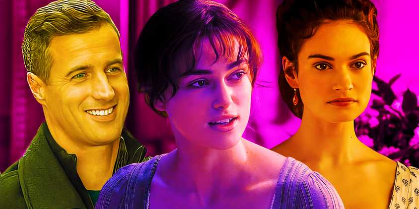 Collage of Brendan Penny, Keira Knightley and Lily James in Pride and Prejudice movies