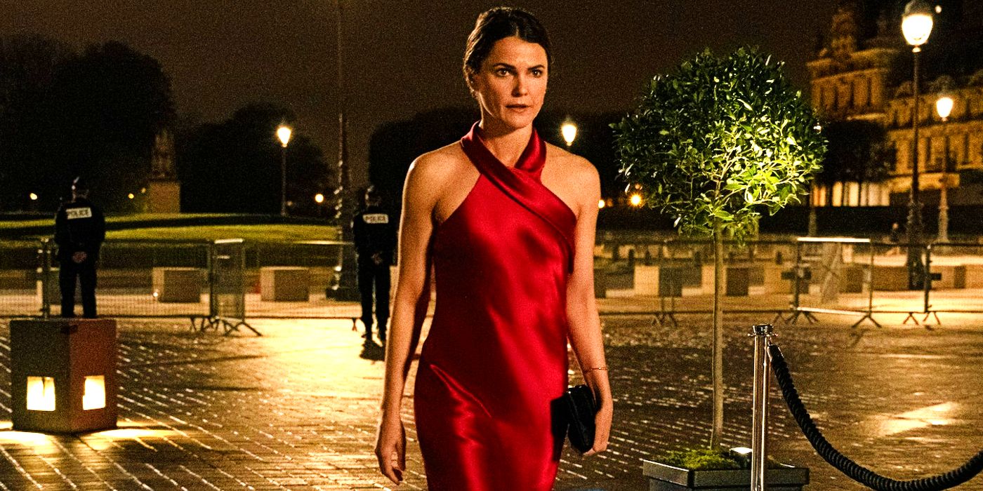 Keri Russell as Kate Wyler wearing red dress in Diplomat season 1 finale