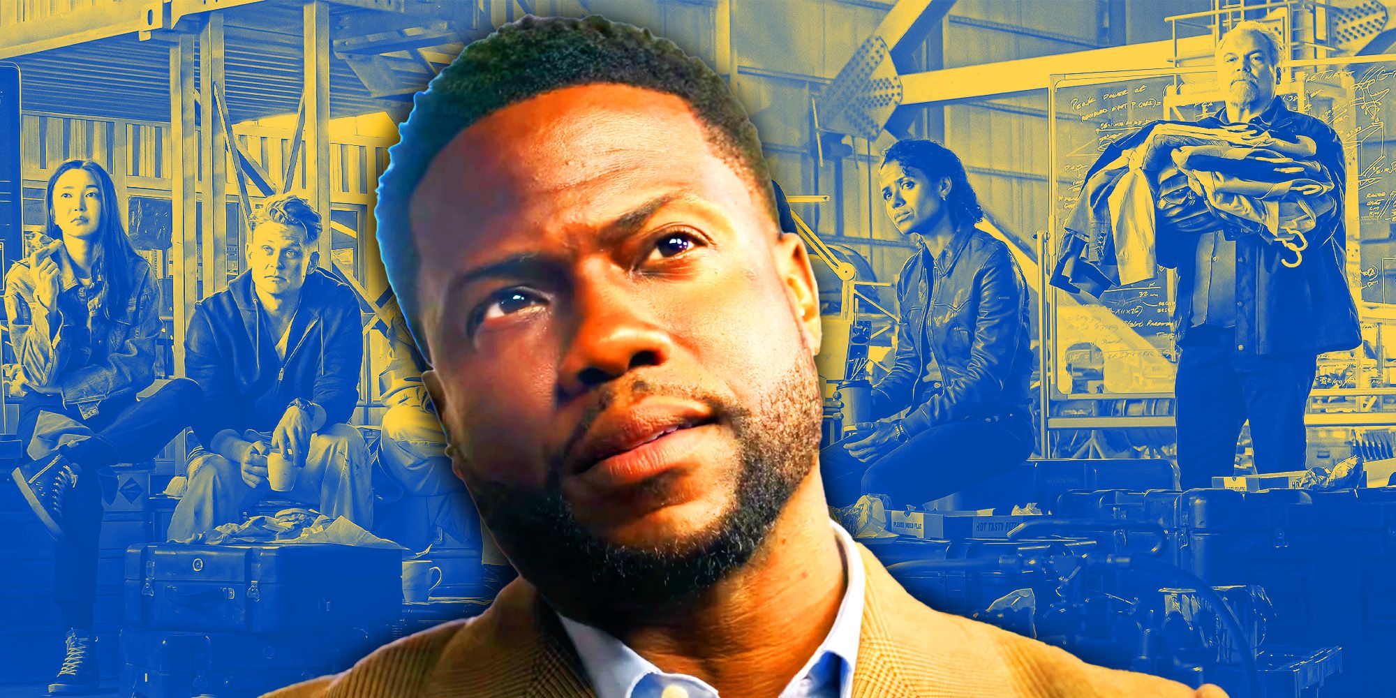 Kevin Hart as Cyrus Whitaker and cast from Lift on Netflix