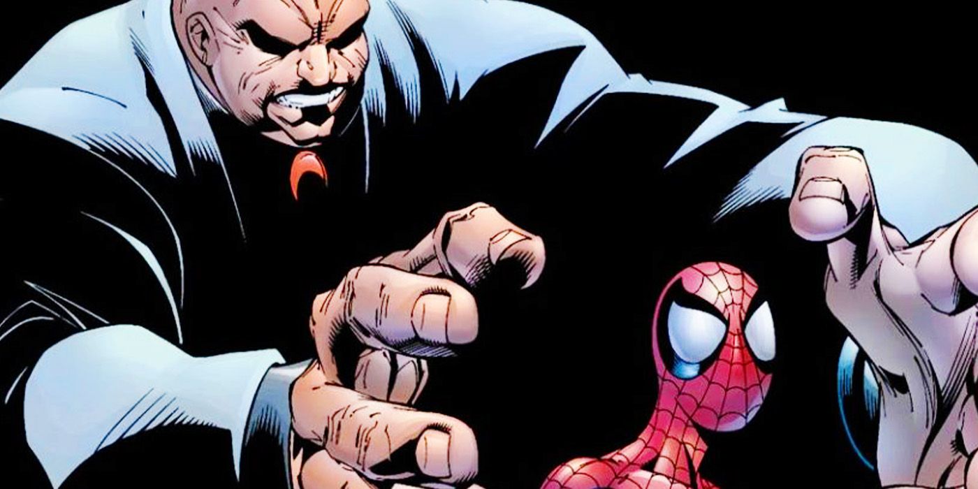 Kingpin looming over Spider-Man in Marvel Comics