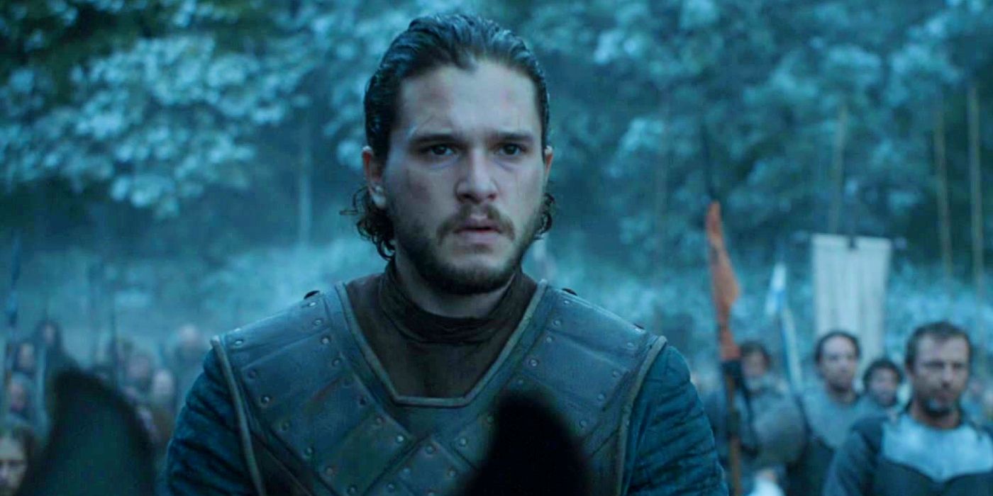 Kit Harington as Jon Snow in front of an army in Game of Thrones season 6