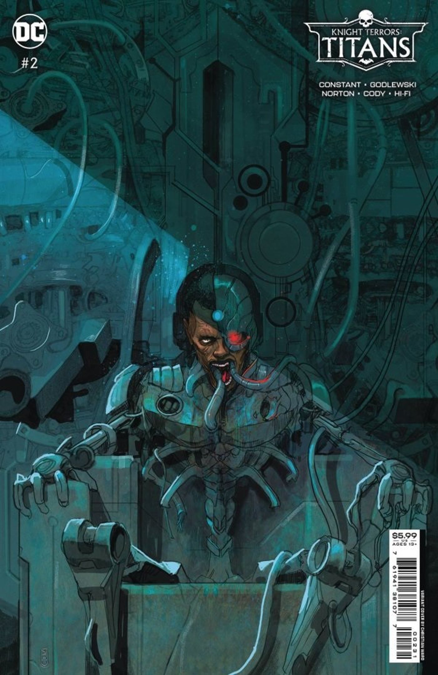 Knight Terrors: Titans #2 Variant by Christian Ward, Cyborg being turned into a living power source