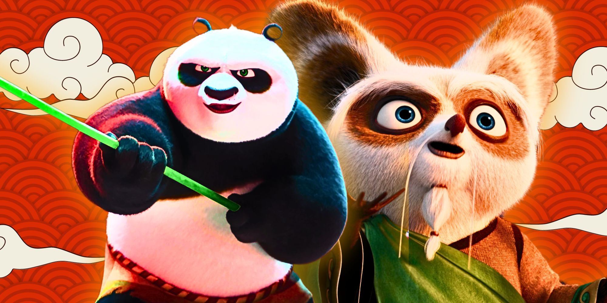 Po holding a staff and Master Shifu in Kung Fu Panda 4