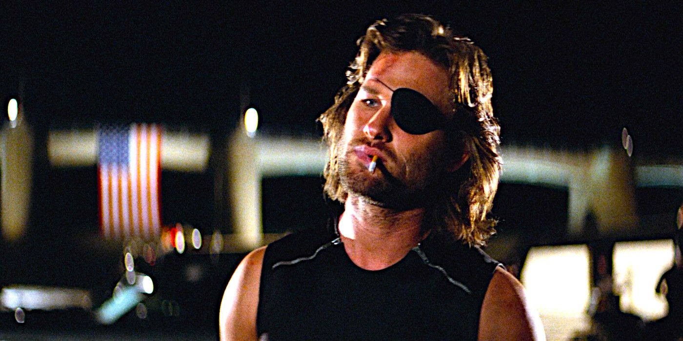 Kurt Russell smoking a cigarette and showing attitude as Snake Plissken in Escape From New York