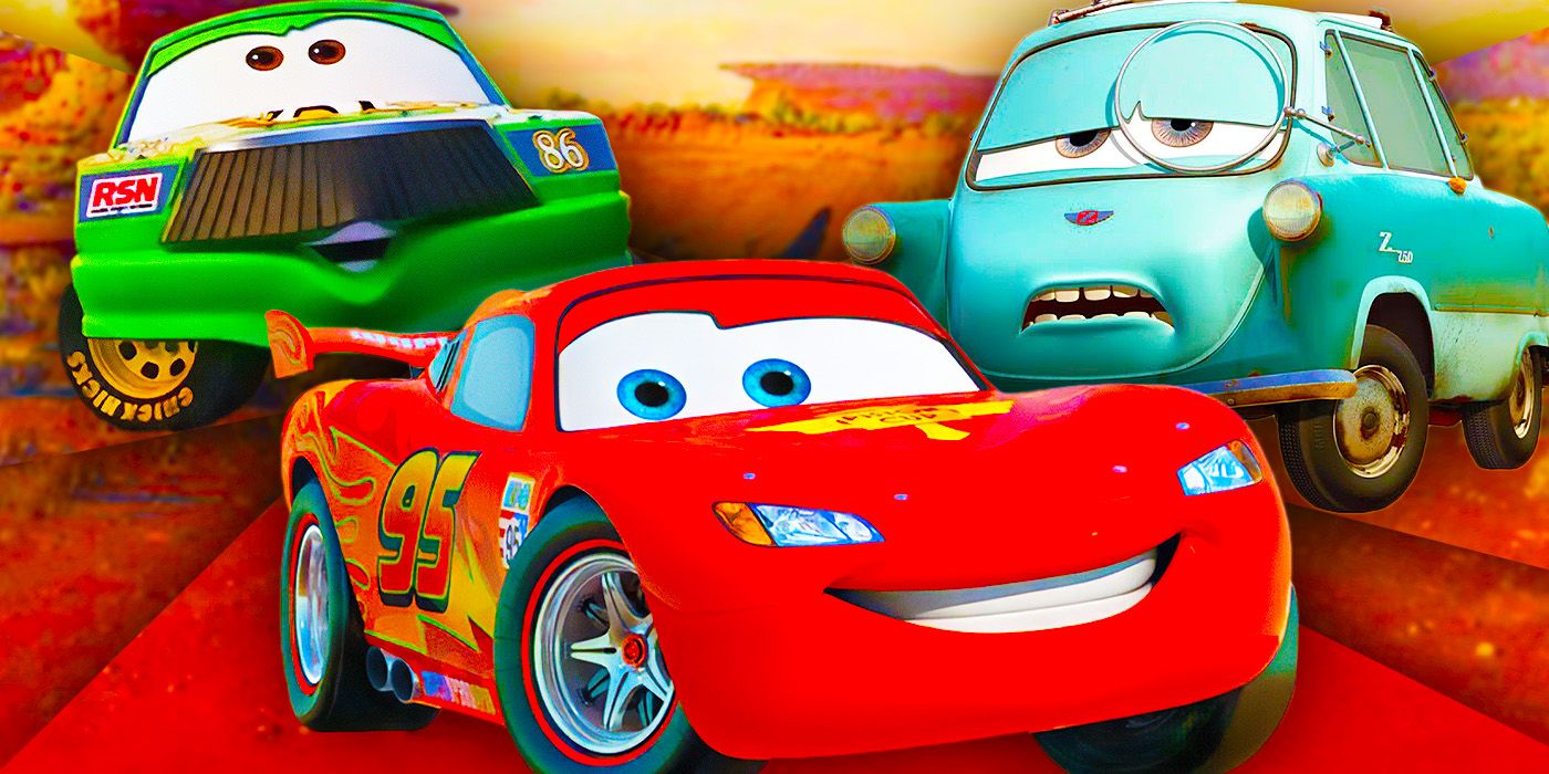 Lightning McQueen, Chick Hicks, and Professor Z in the Cars films