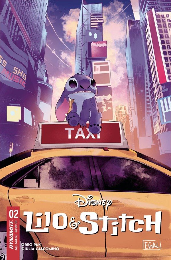 Lilo & Stitch #2 Cover B by Edwin Galmon - Stitch is alone in NYC, riding on top of a taxi