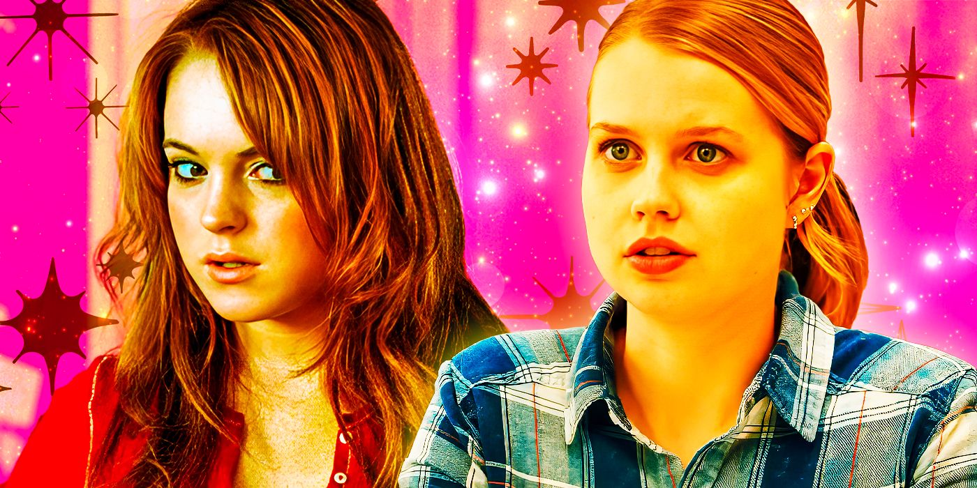 Lindsey Lohan as Cady Heron in Mean Girls 2004 and Angourie Rice as Cady Heron in Mean Girls 2024