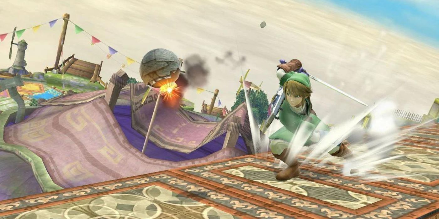 Link tosses a bomb in Super Smash Bros. Ultimate.