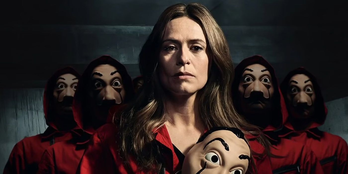 Lisbon with her mask in Money Heist