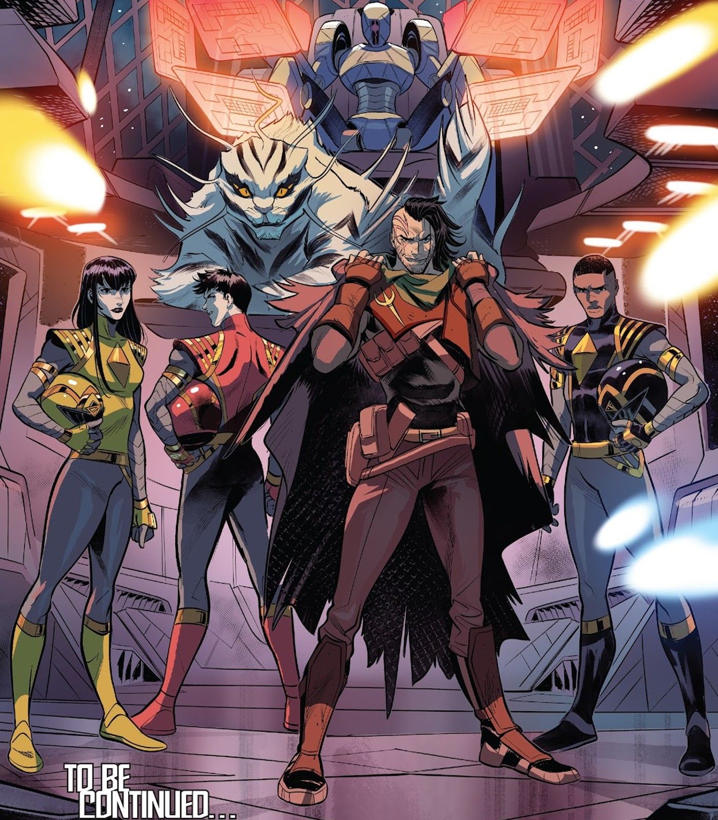 panels from Power Rangers #1, Lord Drakkon alongside the Omega Rangers