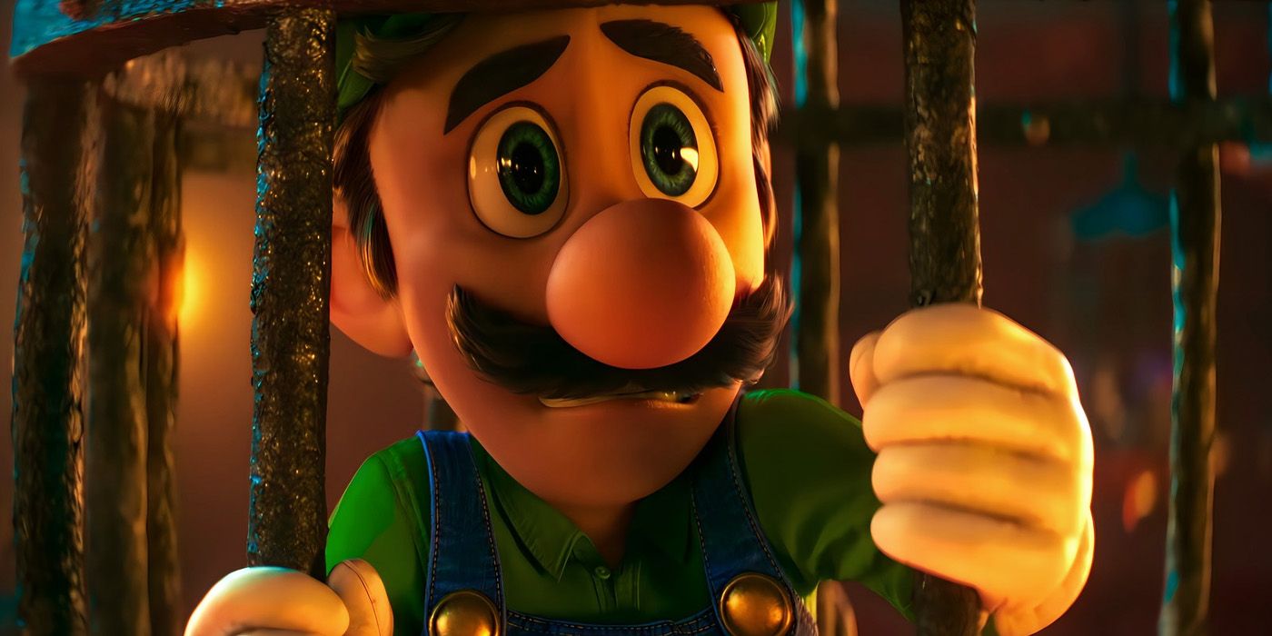 Luigi in a cage in the Super Mario Bros. Movie