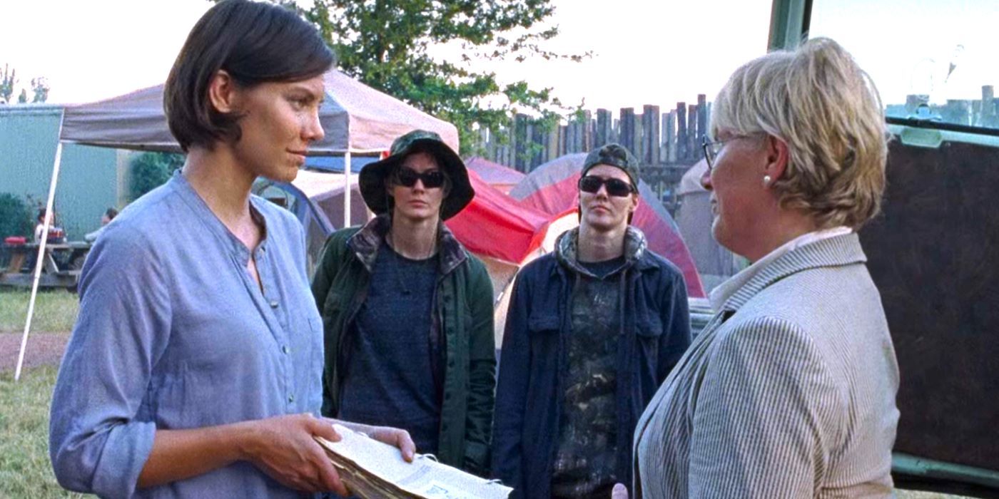 Maggie Georgie Hilda and Midge at Hilltop in The Walking Dead season 8 episode 12