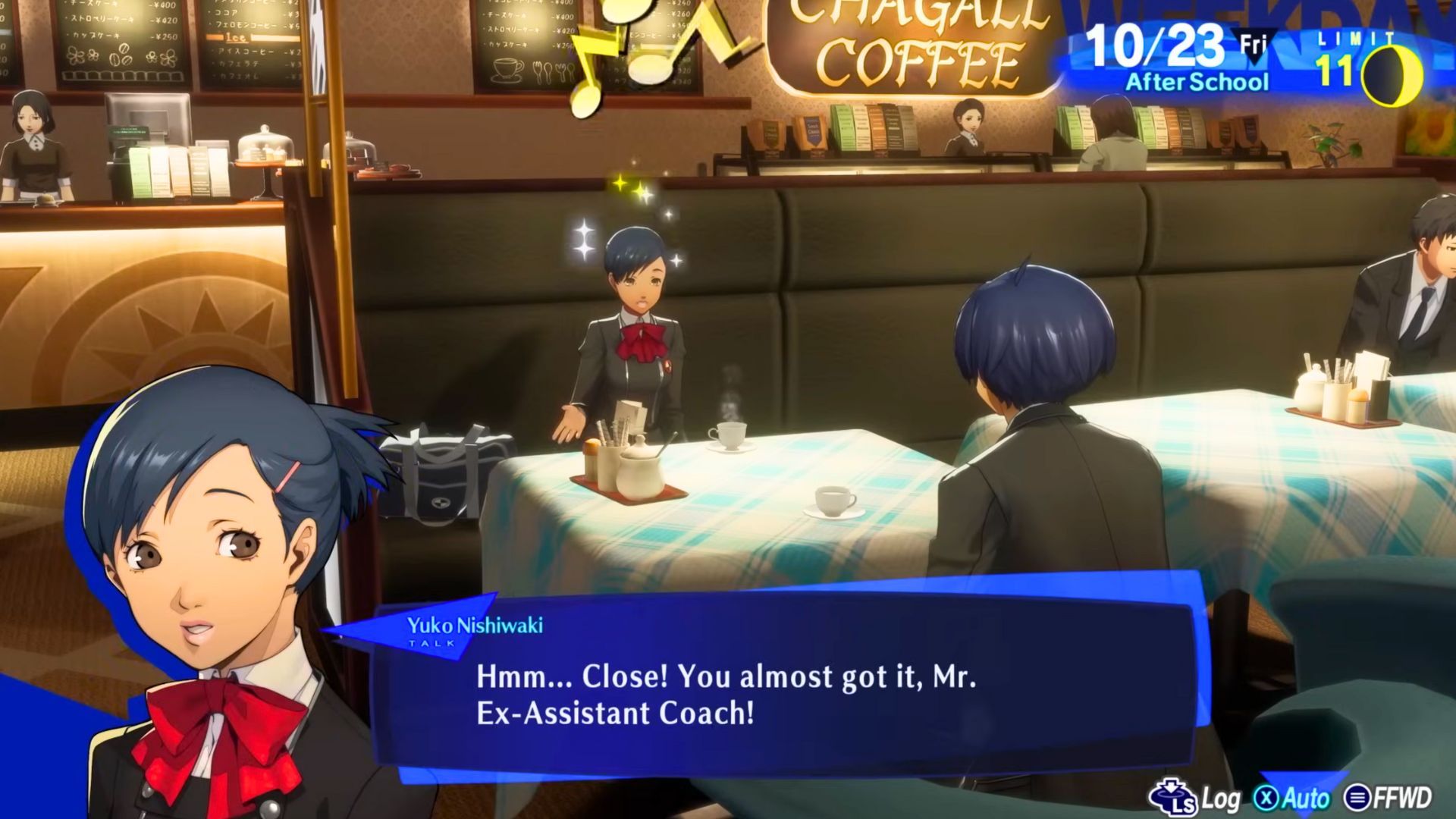 Makoto out for coffee with Yuko Nishiwaki in Persona 3 Reload