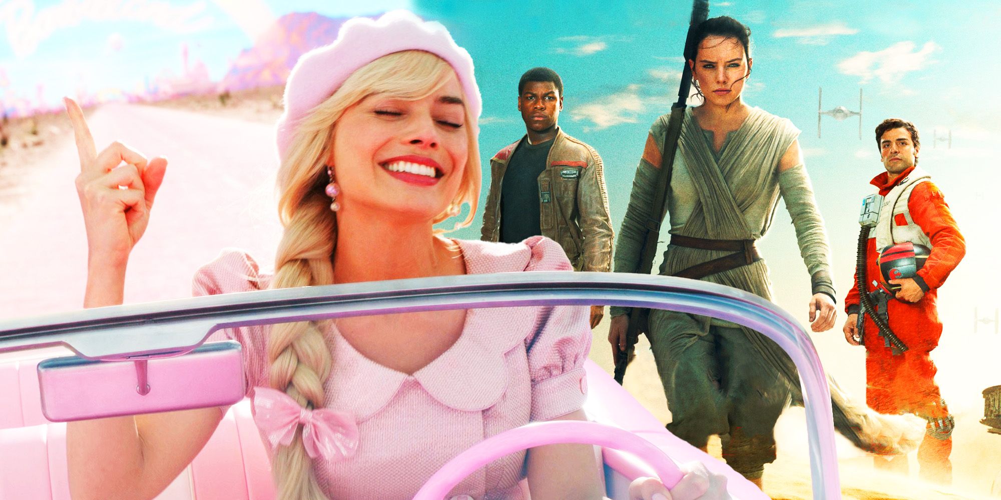 Margot Robbie from Barbie and the cast from The Force Awakens