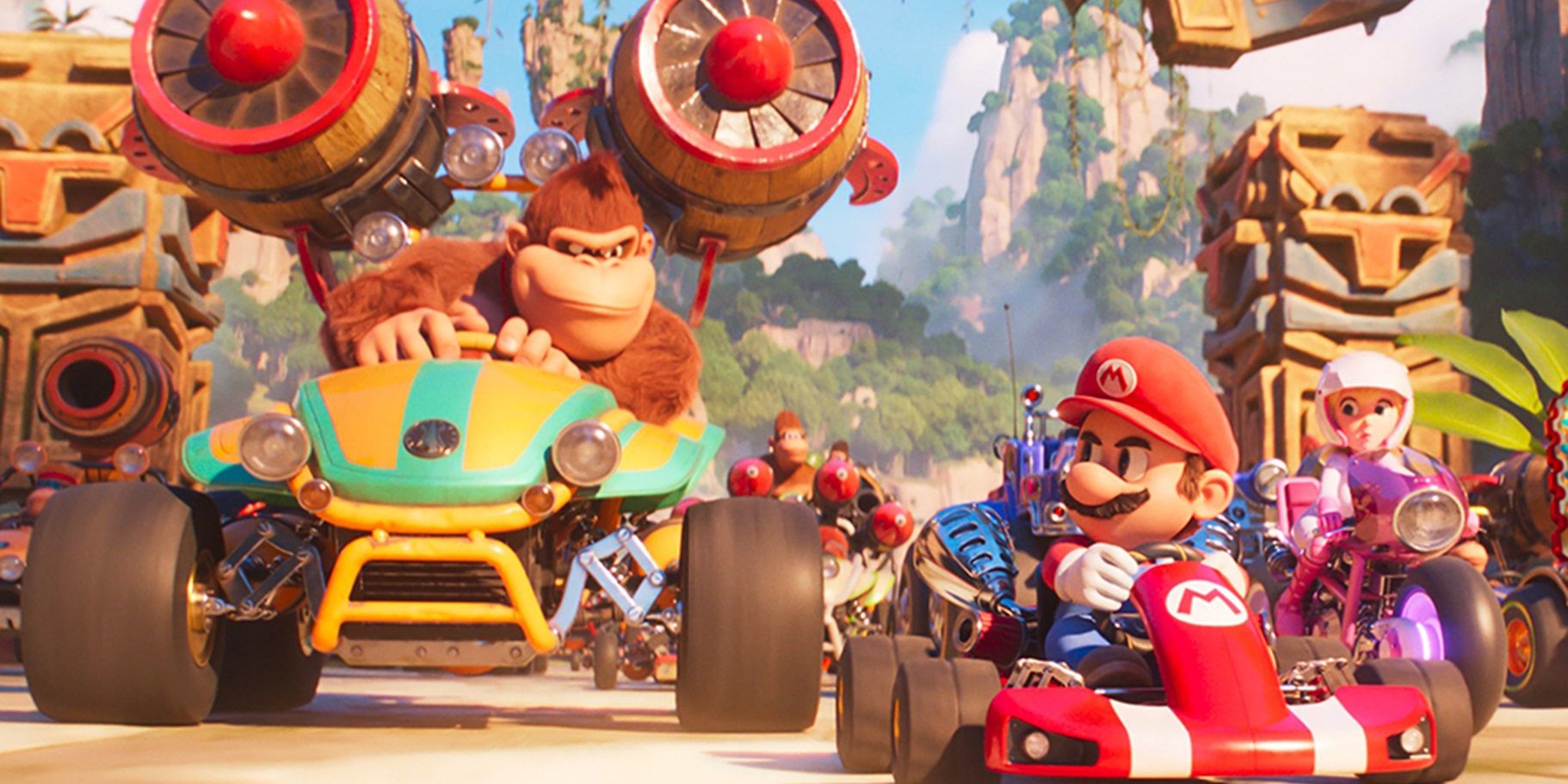 Mario and Donkey Kong at the starting line in The Super Mario Bros Movie
