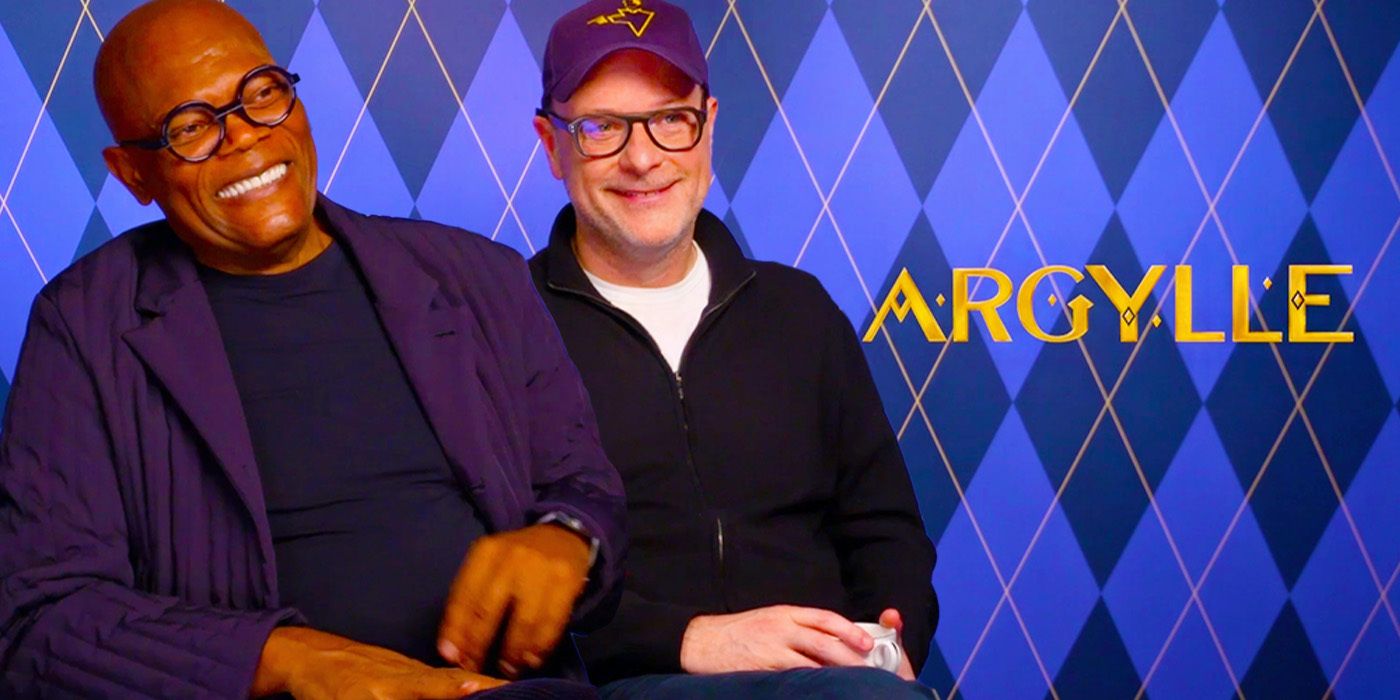 Edited image of Matthew Vaughn & Samuel L. Jackson during Argylle interview