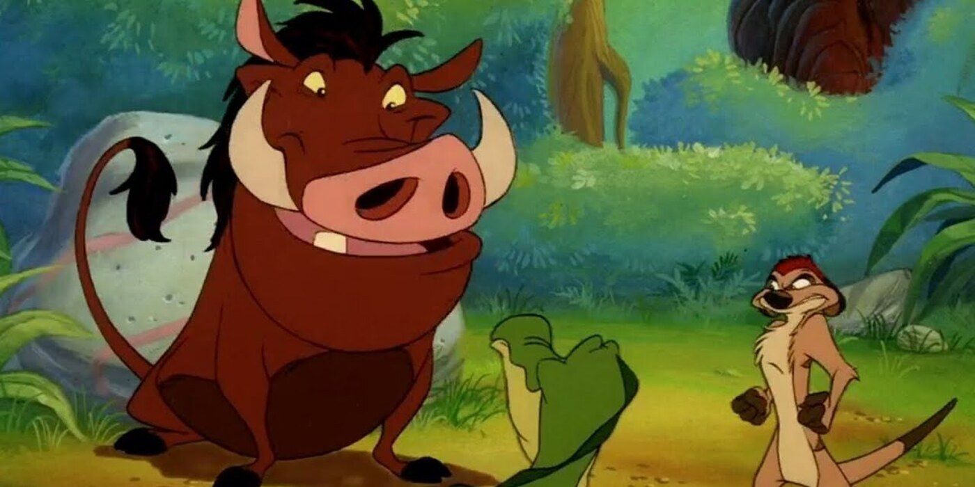 Timon Looking Angry and Pumbaa Looking Pleased in The Lion King's Timon & Pumbaa
