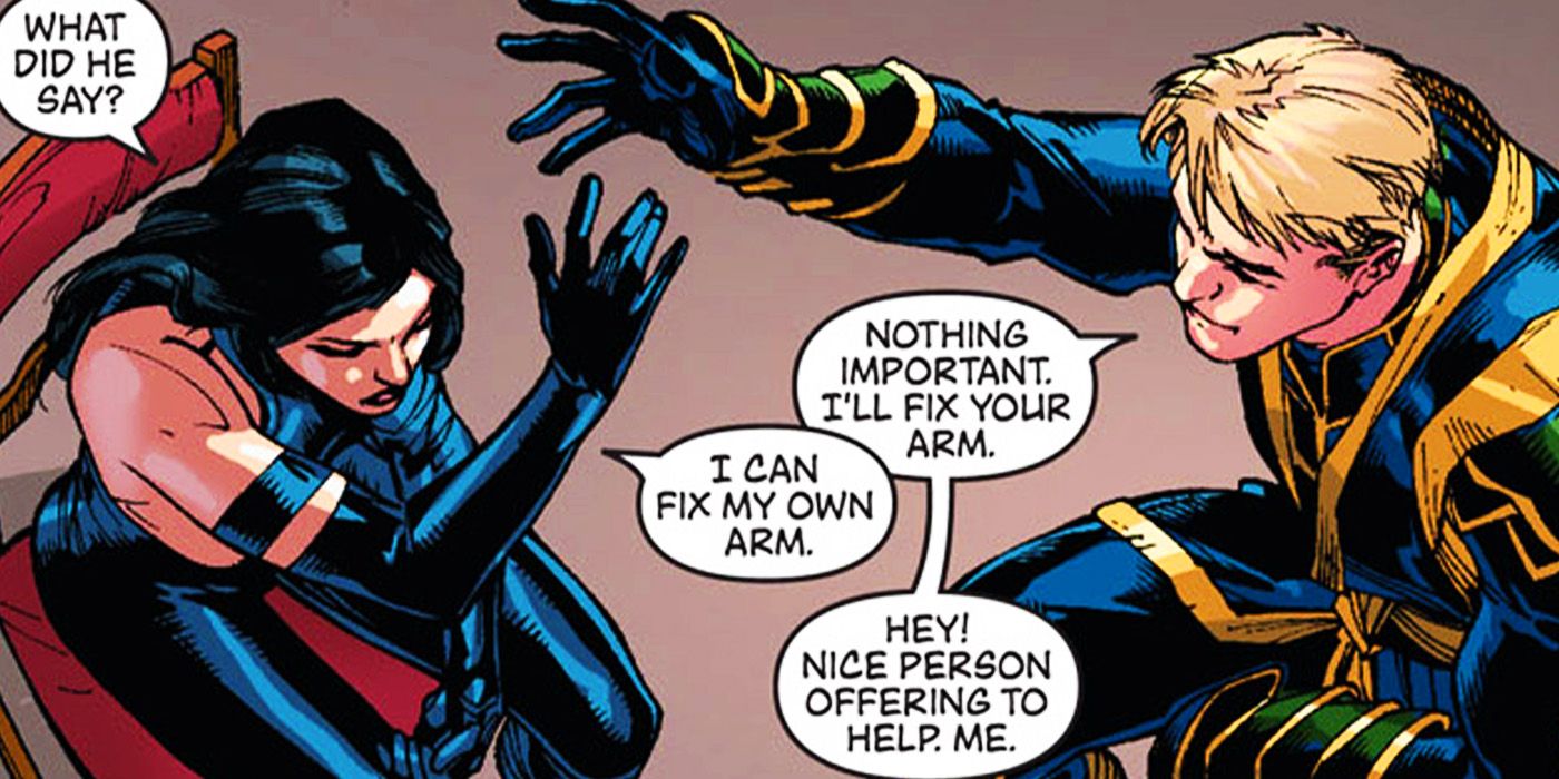 Maya Lopez and Clint Barton speaking in Marvel Comics