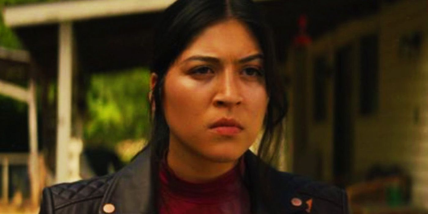 Maya Lopez in her leather jacket in Echo