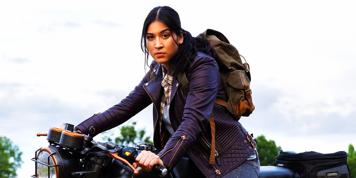 Maya Lopez on her motorcycle in Echo