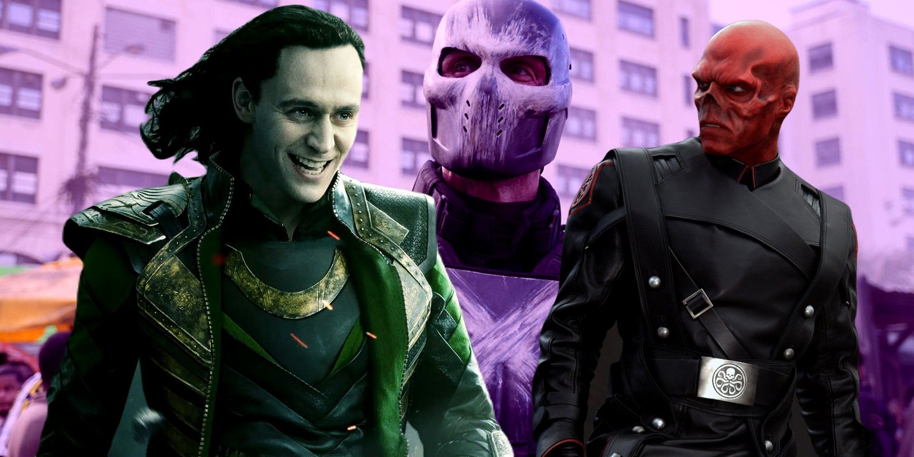MCU villains who survived outrageous injury, blended image with Loki, Red Skull and Crossbones
