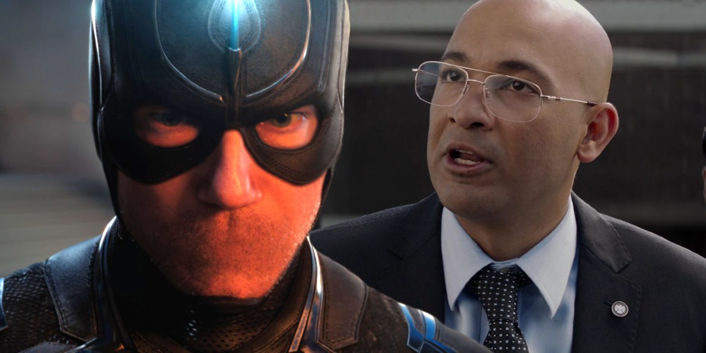 Split image of Anson Mount as Black Bolt in Doctor Strange in the Multiverse of Madness alongside Jasper Sitwell in Captain America: The Winter Soldier