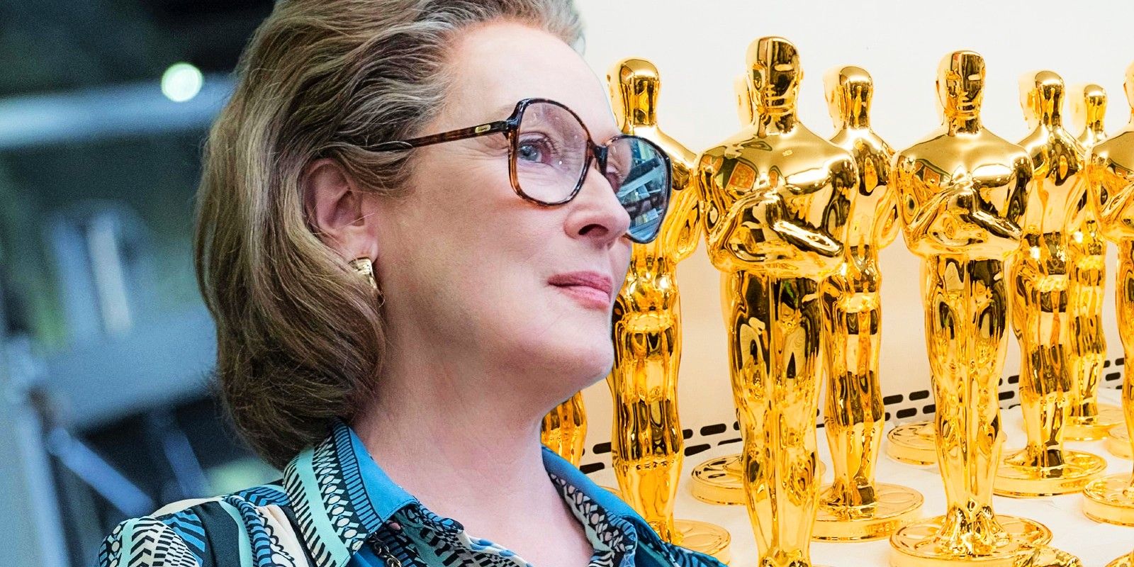 Meryl Streep in The Post and Oscars statues