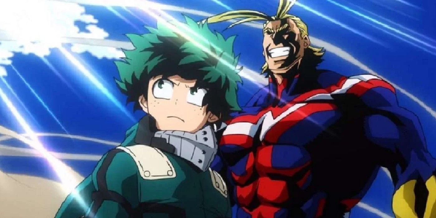 mha my hero academia deku and all might stand together triumphant-1