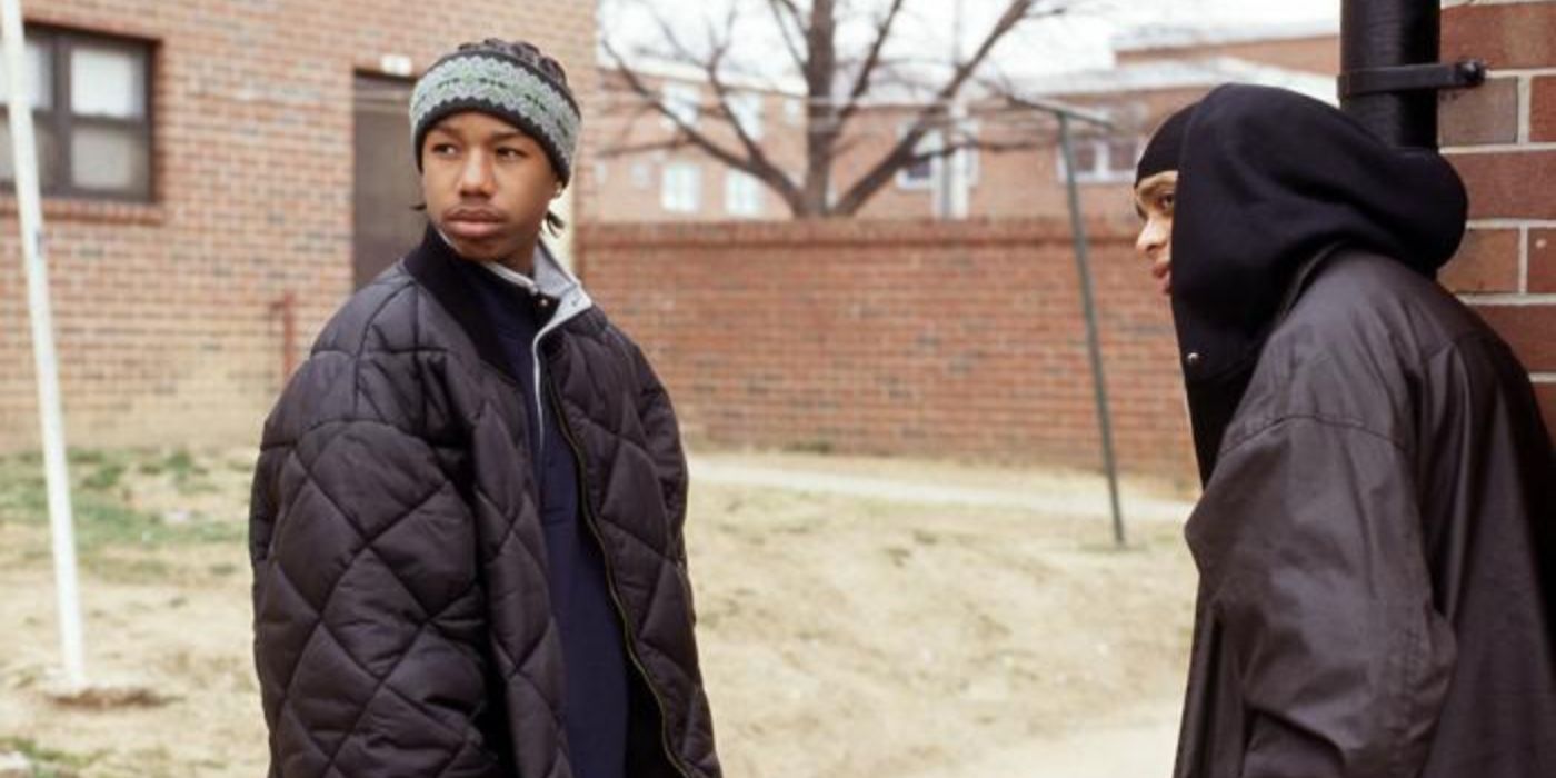 Michael B. Jordan as Wallace and JD Williams as Bodie in the wire.