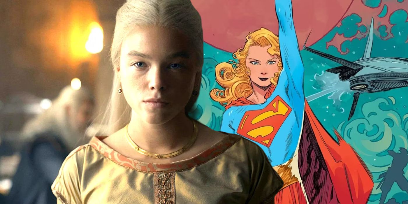 Split Image of Milly Alcock in House of the Dragon and Supergirl from DC Comics