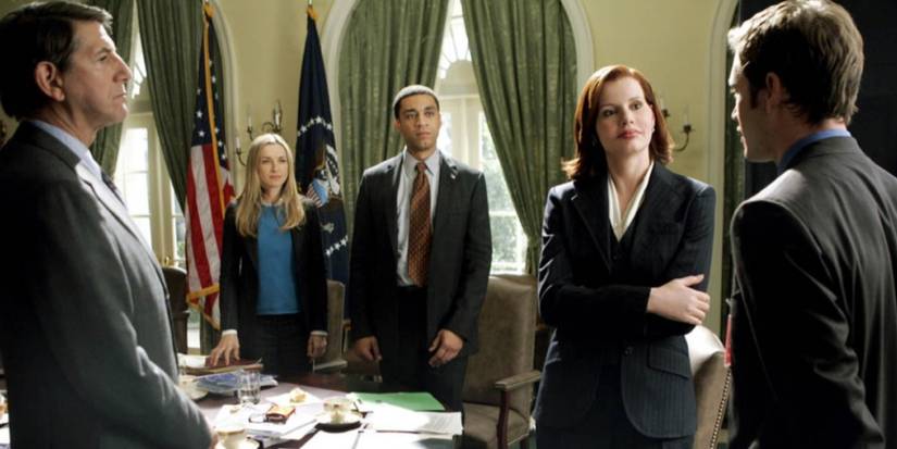 The cast of Commander in Chief in the Oval Office