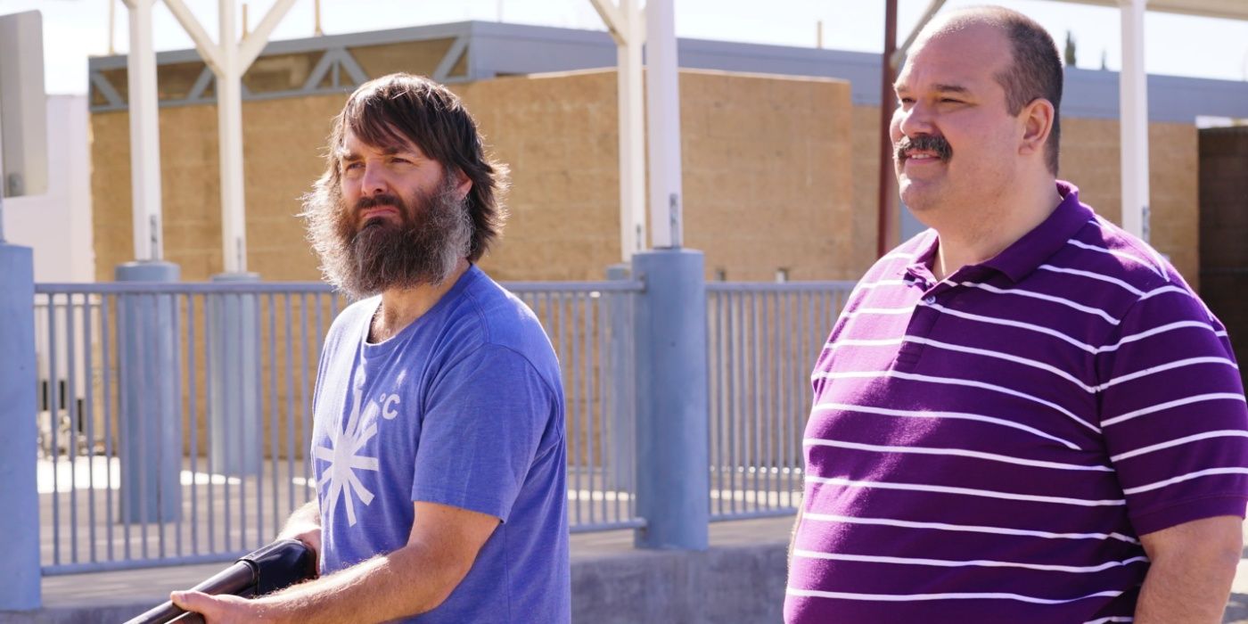 Todd (Mel Rodriguez) and Phil (Will Forte) walking through an empty street in The Last Man on Earth