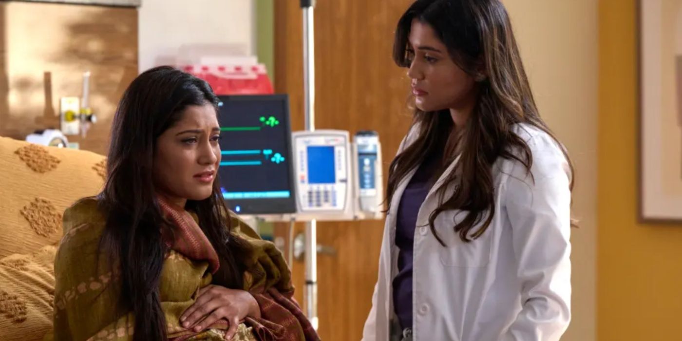 Leela (Anuja Joshi) and Padma (Aneesha Joshi) in hospital in The Resident