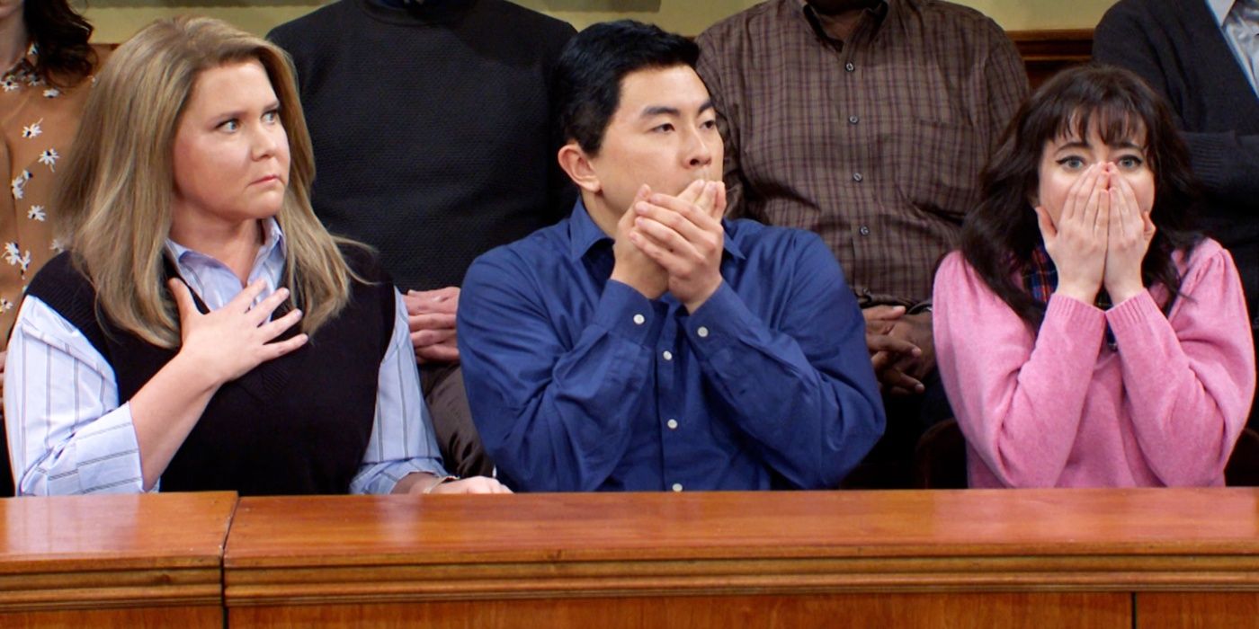 Three jurors look shocked on Saturday Night Live