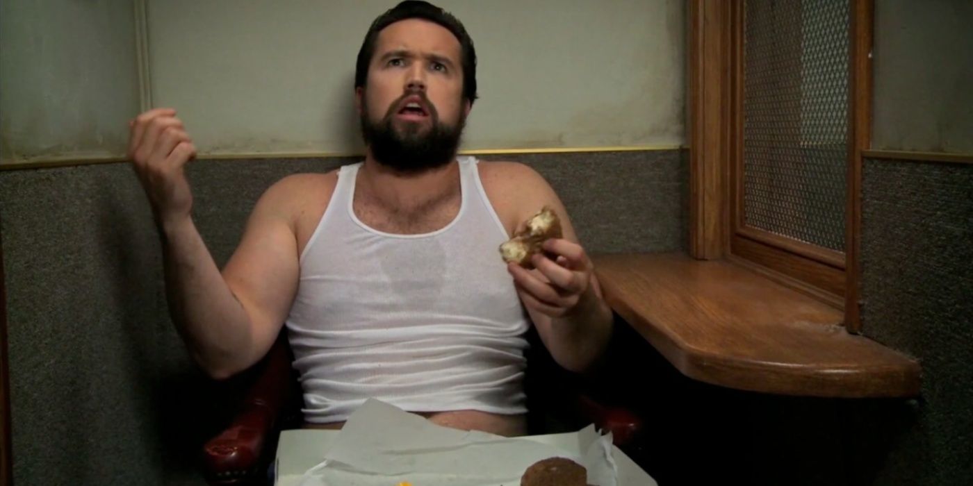 Fat Mac (Rob McElhenney) eating donuts in It's Always Sunny in Philadelphia