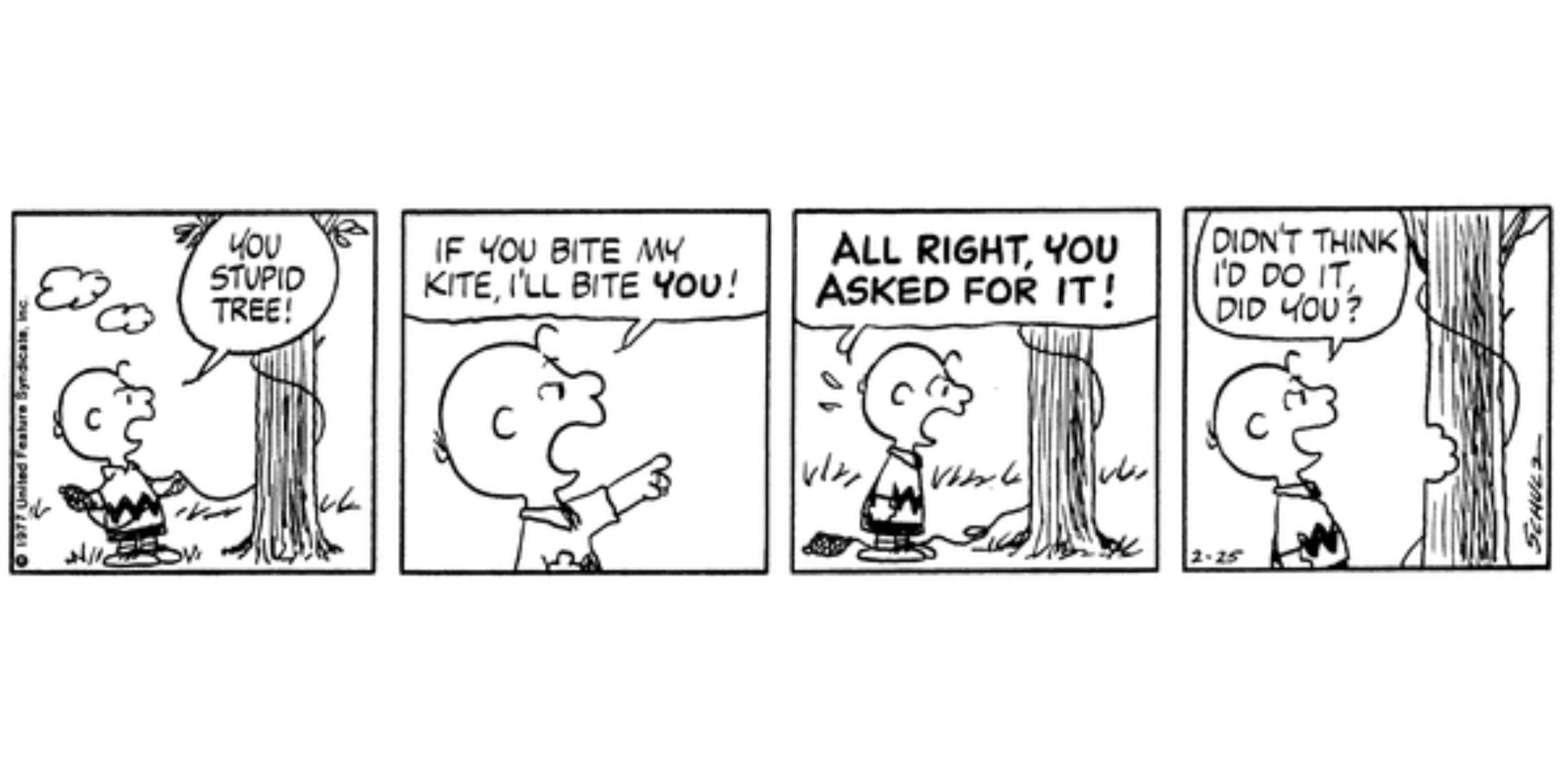 Charlie Brown and the Kite Eating Tree in Peanuts.