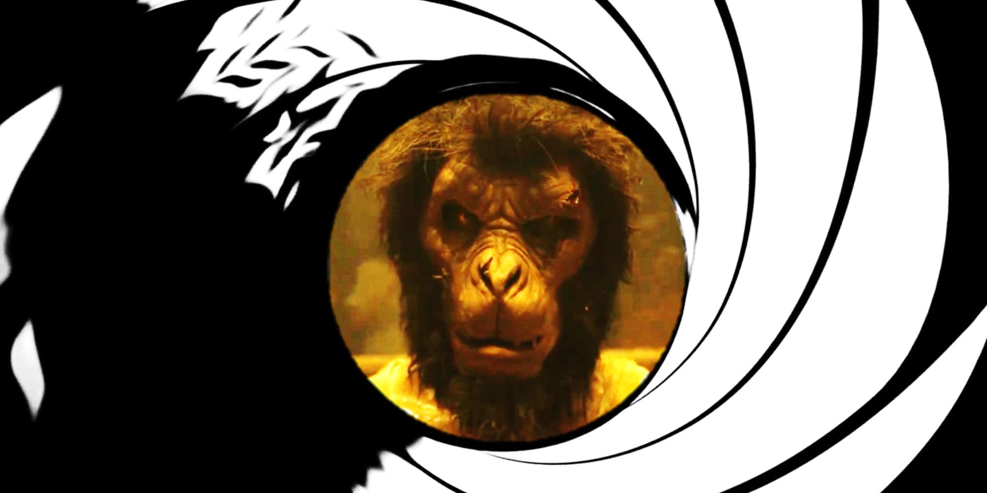 Monkey Man in the gun barrel from James Bond movies