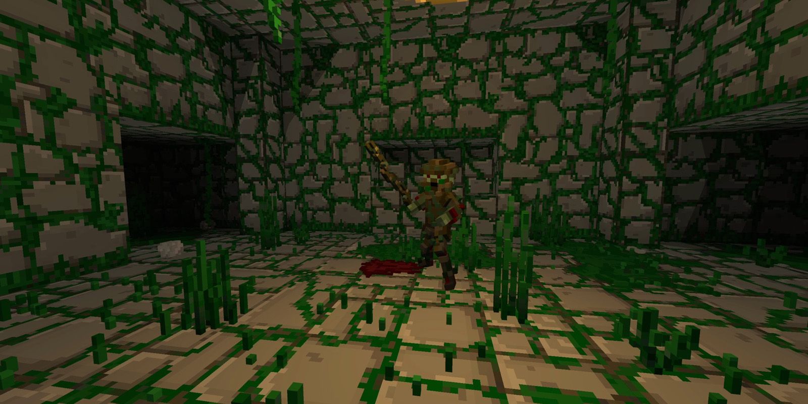 A pixelated mossy room in Ancient Dungeon.