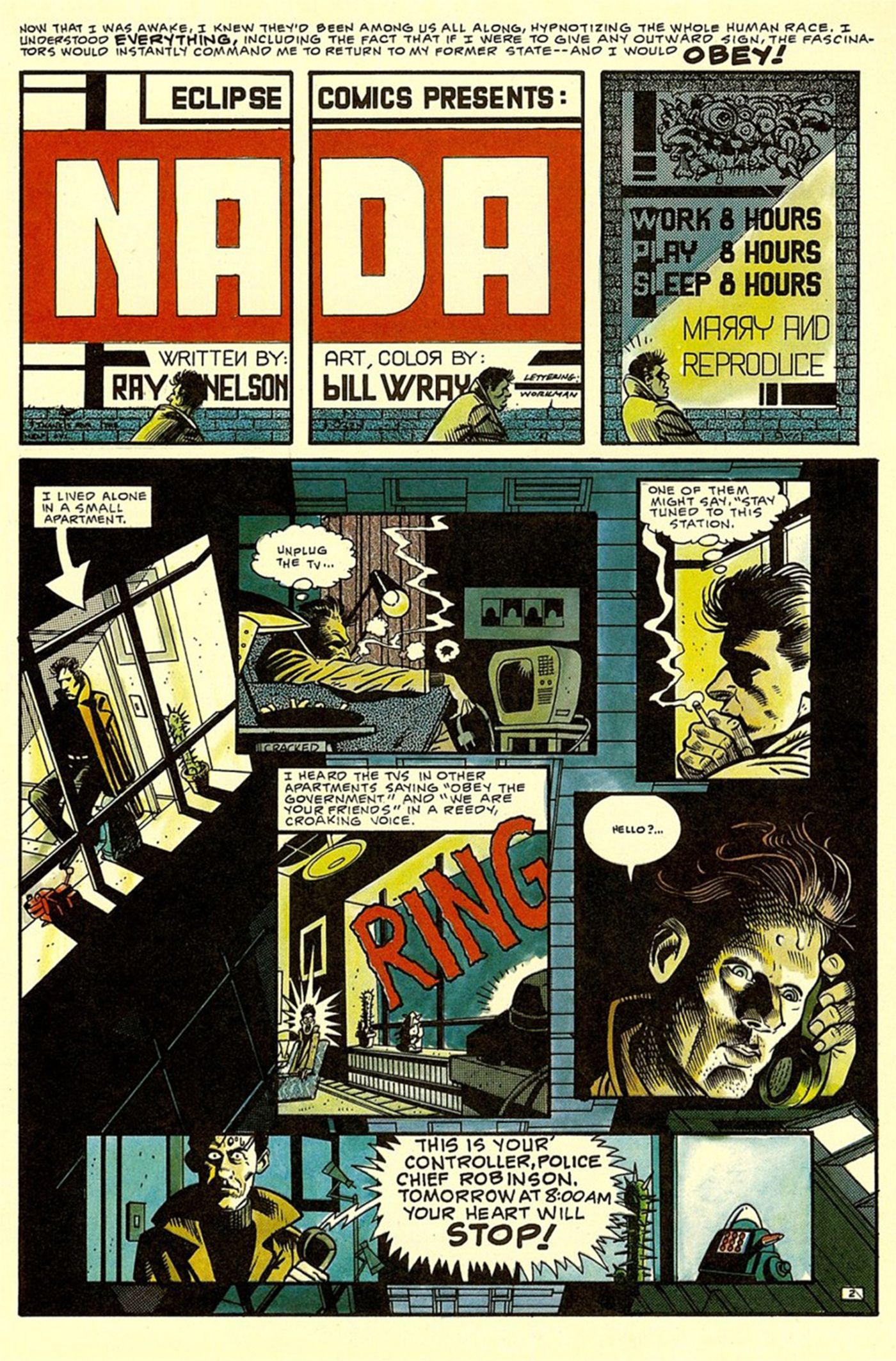 The first page of &ldquo;Nada&rdquo; 1986 comic adaptation of &ldquo;8 O&rsquo;Clock in the Morning&rdquo;