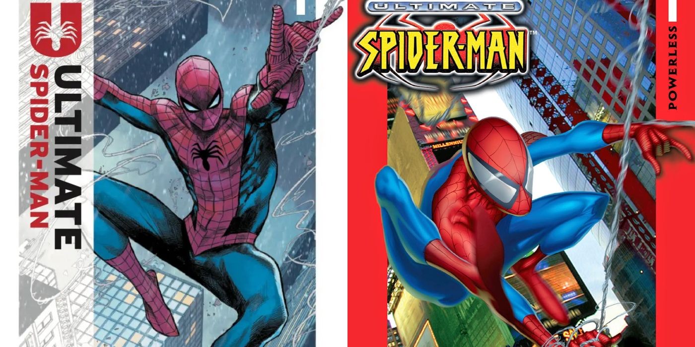 Covers for the new Ultimate Spider-Man #1 and the original Ultimate Spider-Man #1.
