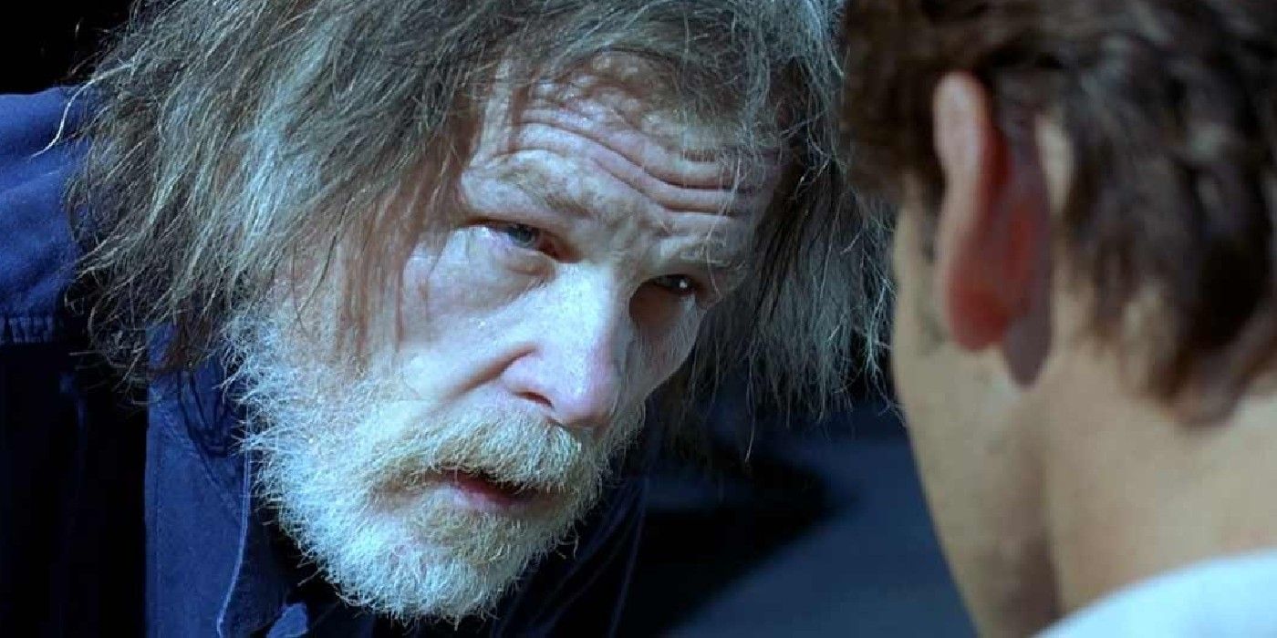 Nick Nolte's David Banner staring intensely at Eric Bana's Bruce Benner in Hulk