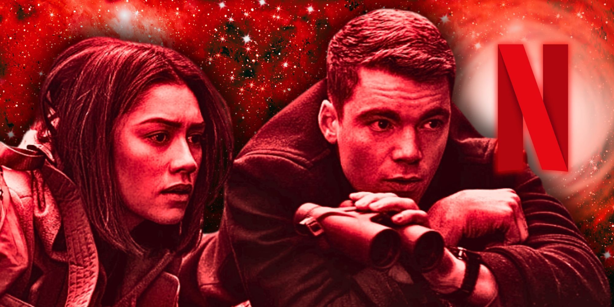The Night Agent's Peter and Rose and the Netflix logo