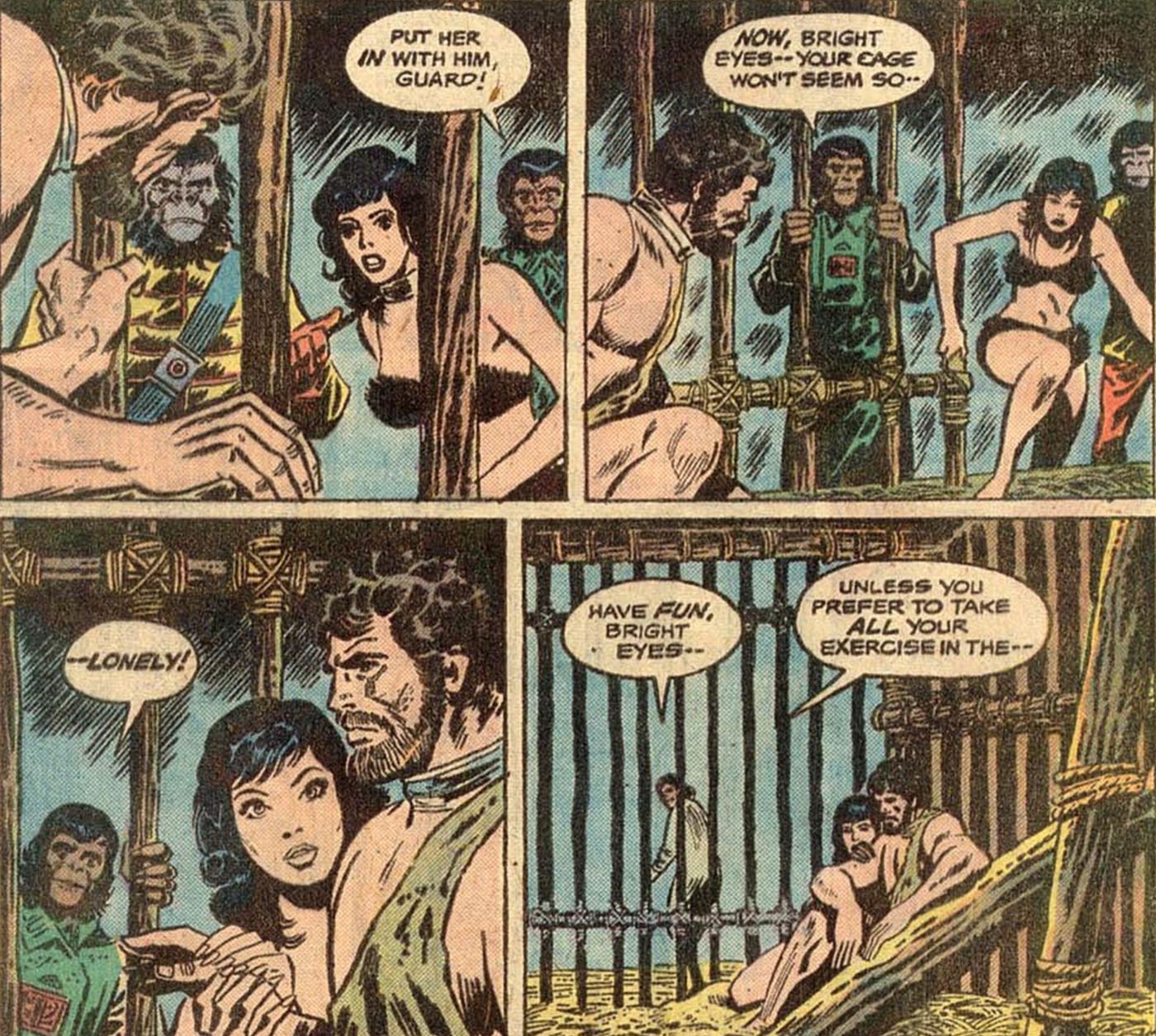 Adventures on the Planet of the Apes #2, Nova is thrown in Taylor’s cage to keep him company