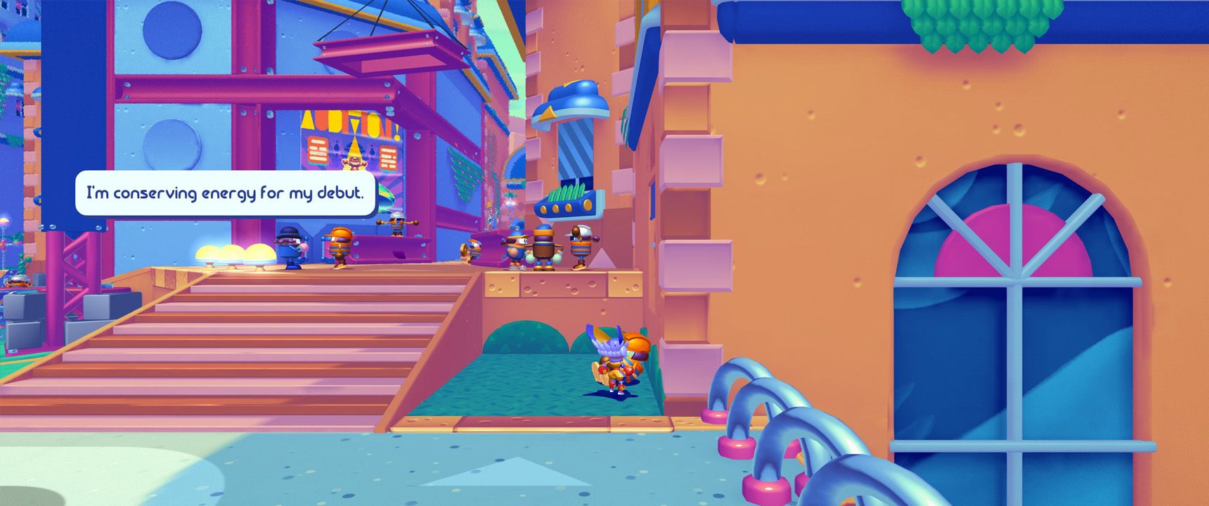 An NPC relaxing and saying they&rsquo;re conserving energy in Penny&rsquo;s Big Breakaway.