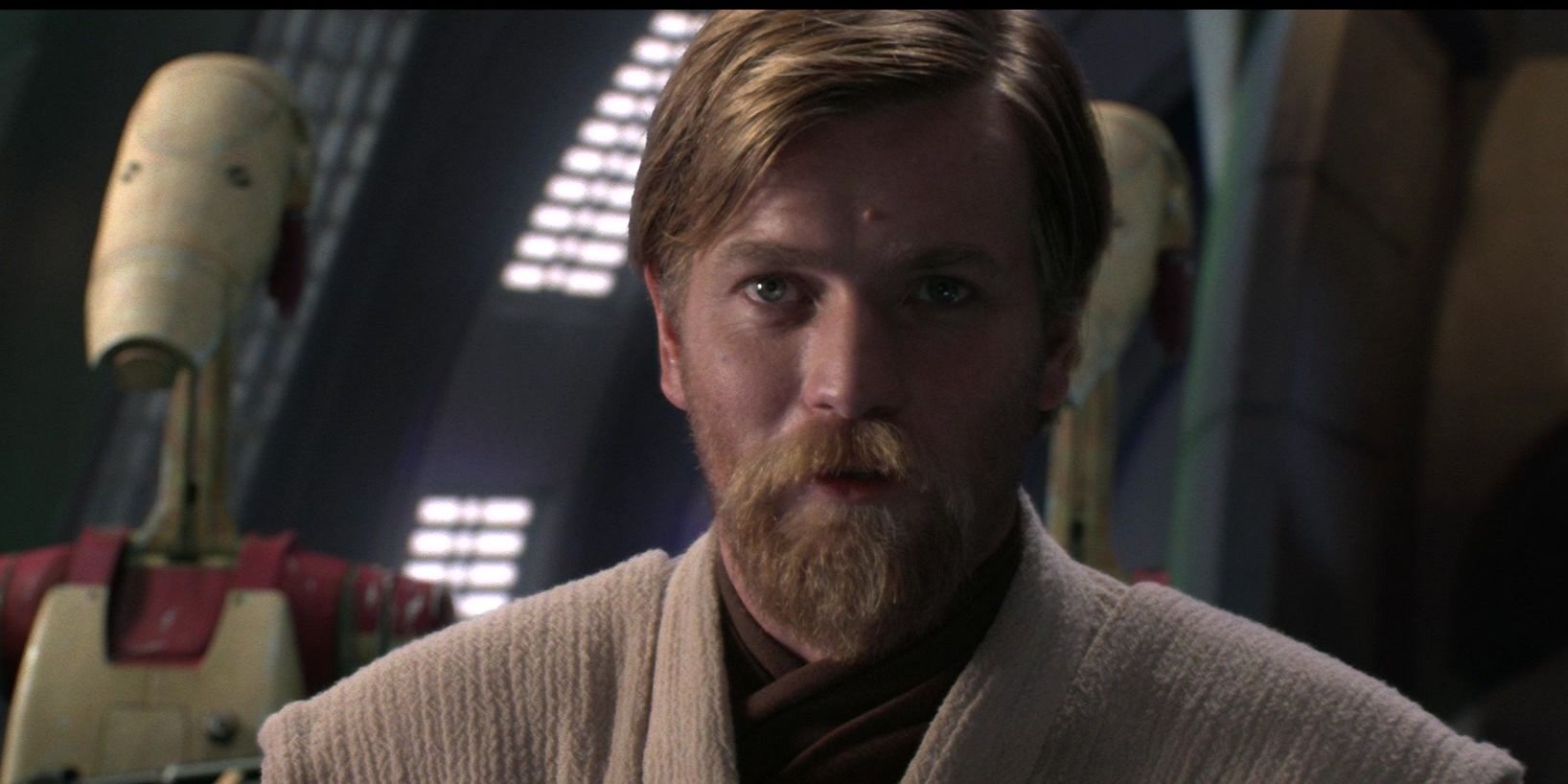 Obi-Wan looking ahead in Revenge of the Sith when captured by General Grievous 