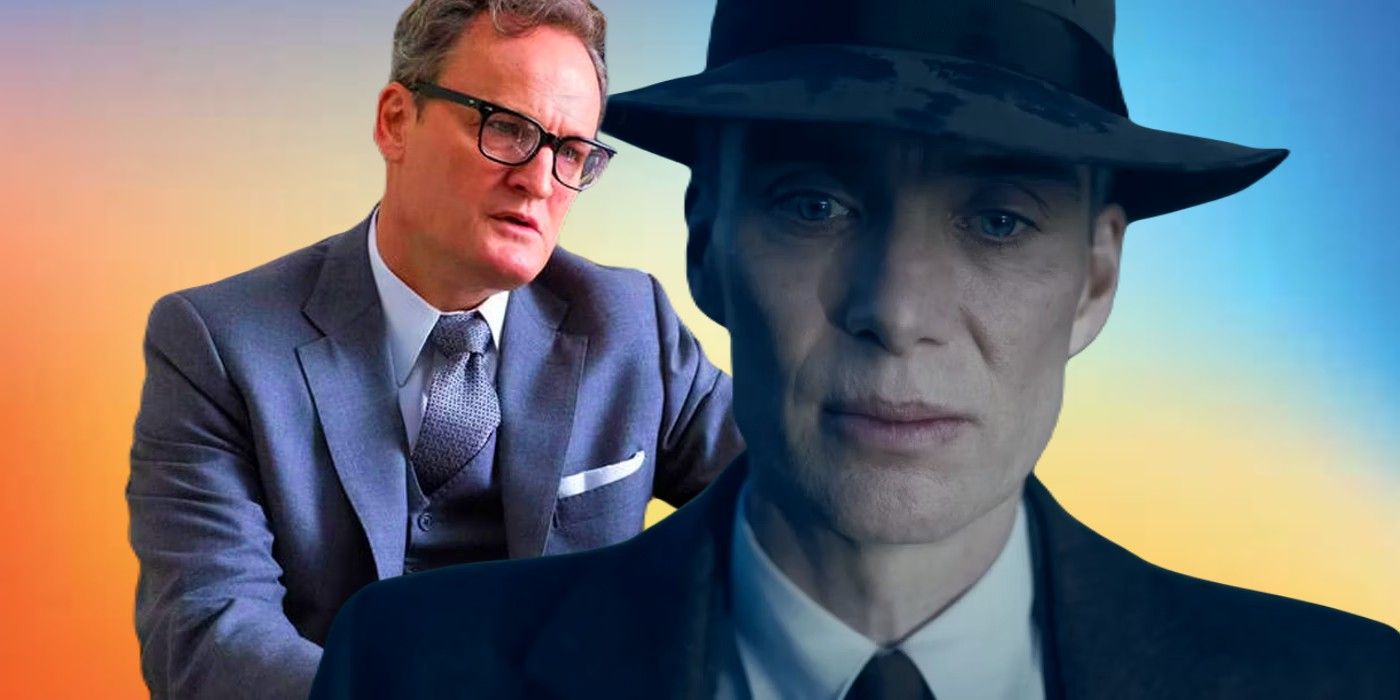 Jason Clark as Roger Robb and Cillian Murphy as Robert in Oppenheimer