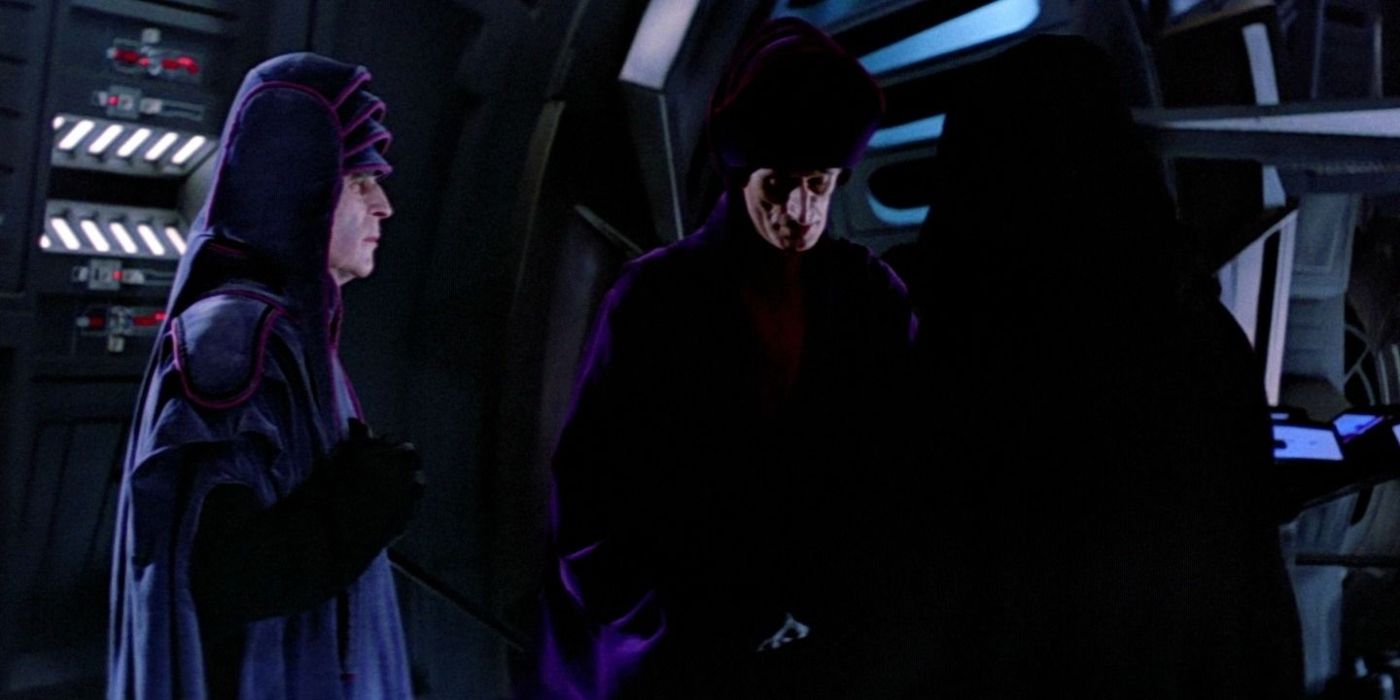 Palpatine speaking with his advisors in Star Wars: Return of the Jedi.