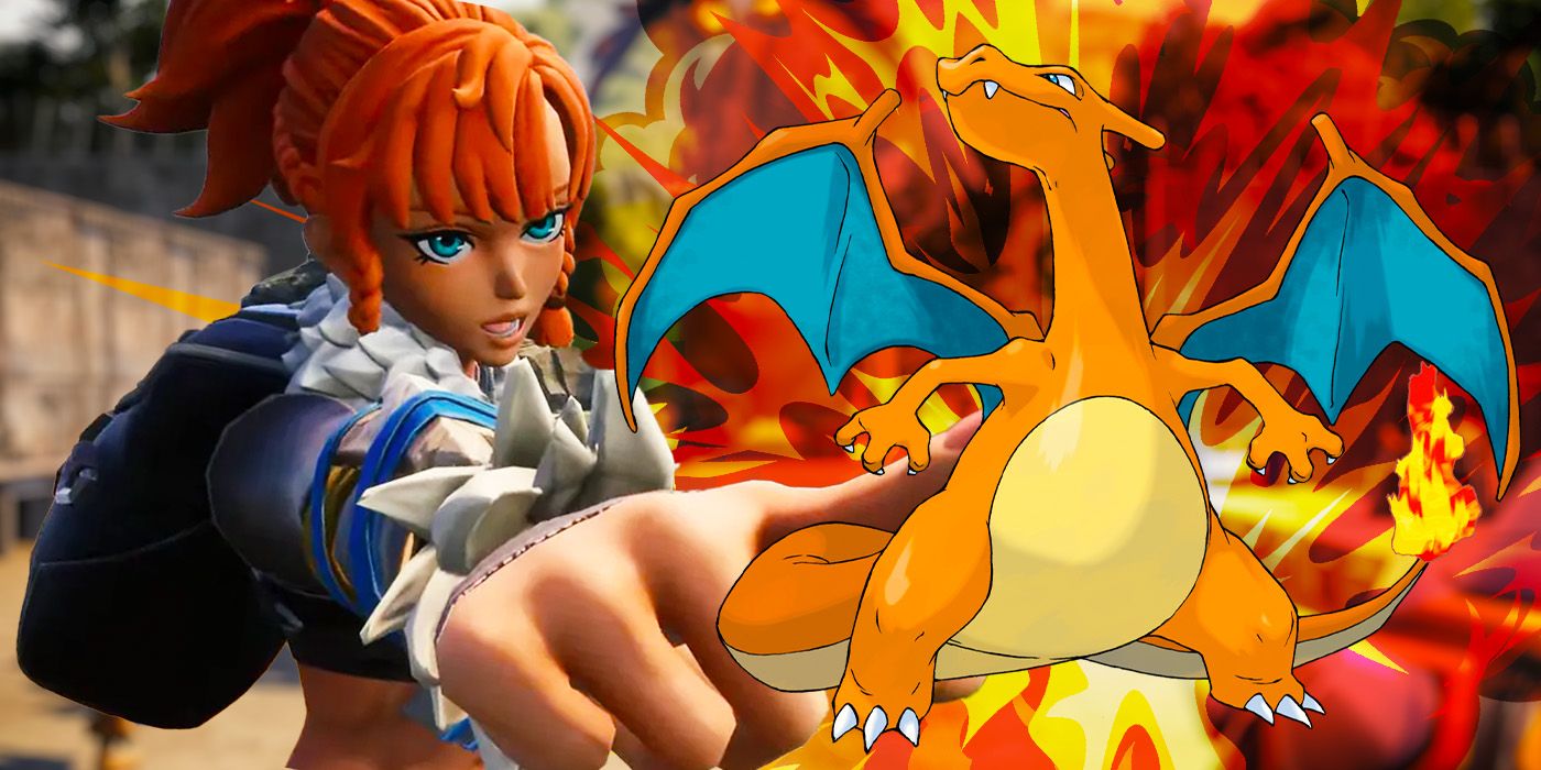 Palworld character with an angry Charizard