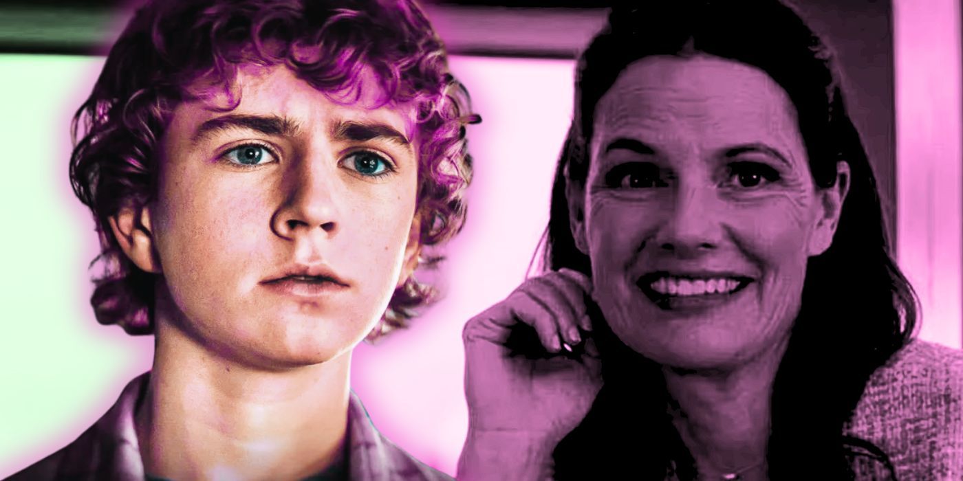 Percy Jackson (Walker Scobell) looks surprised while Echidna (Suzanne Cryer) smiles in Disney&rsquo;s Percy Jackson episode 4