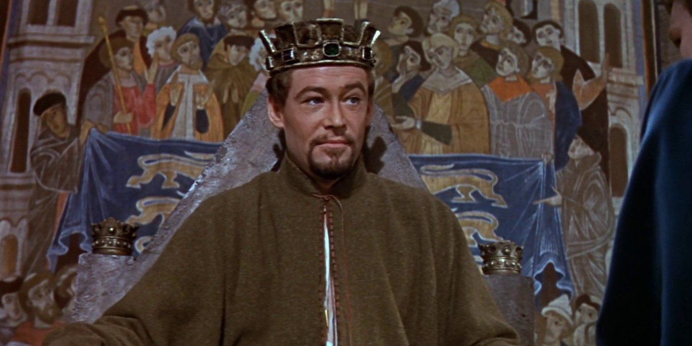 Peter O'Toole as King Henry II wearing a crown in Becket (1964).